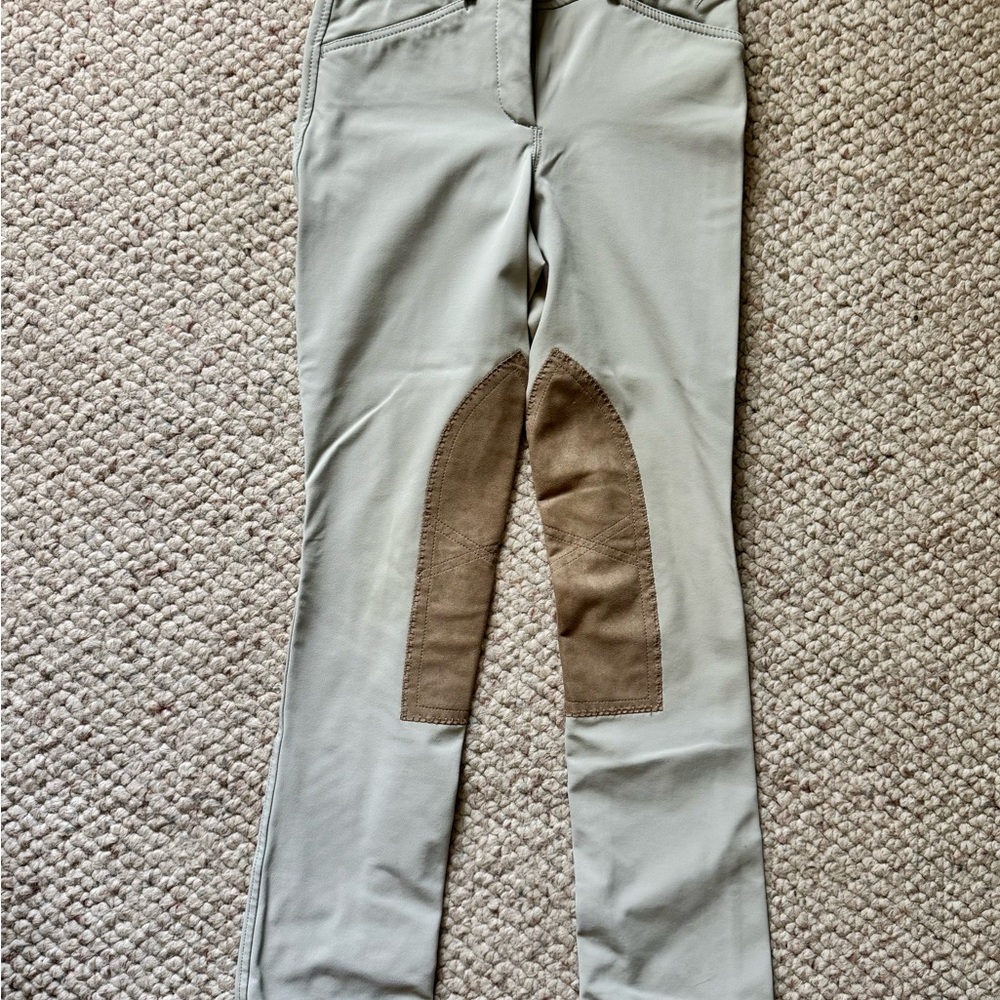 RJ Classics Kids Beige/Grey Riding Jodhpurs with Brown Knee Patches